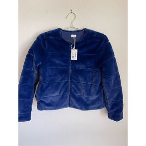 ECRU Faux Fur Short Jacket In Deep Royal Blue Size Medium NWT